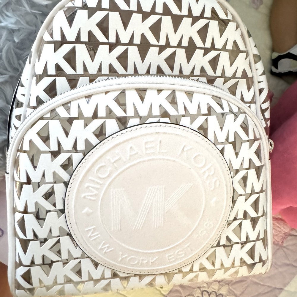 Michael Kors white/clear backpack with silver tones